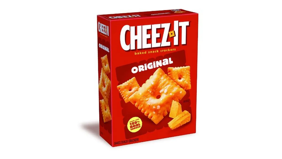 A red box of Cheez-It Original baked snack crackers, the classic version of the cracker