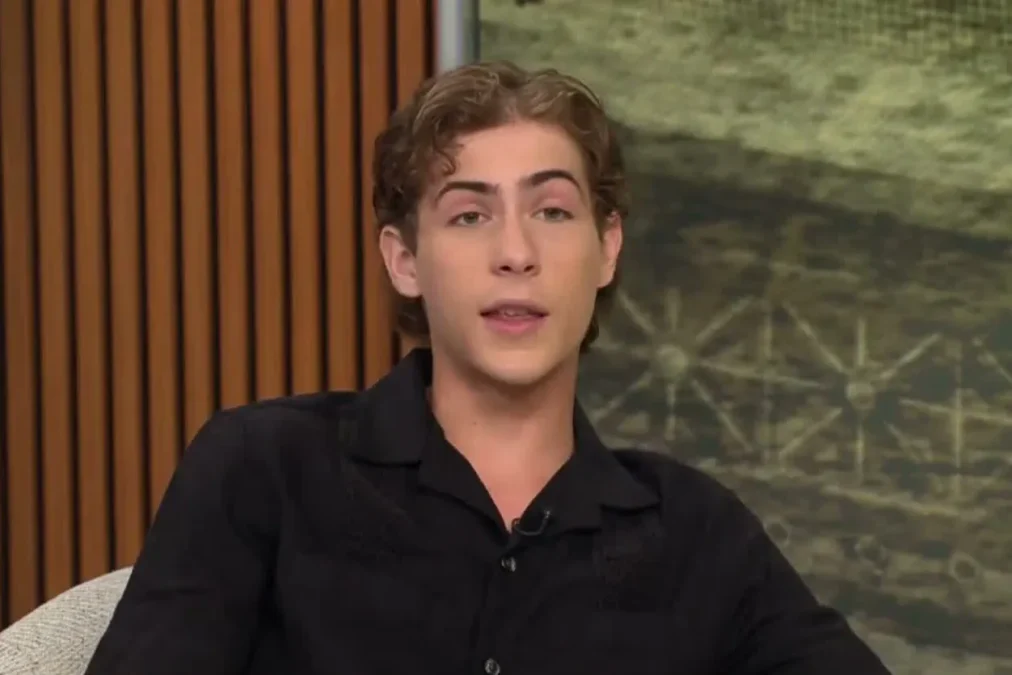 Jacob Tremblay in a black shirt during a television interview