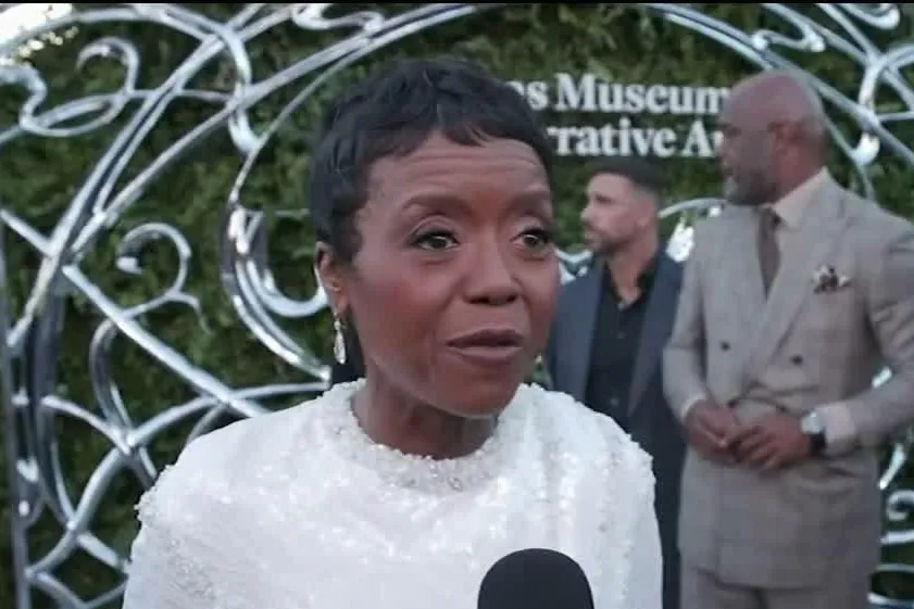 Mellody Hobson, co-founder of the Lucas Museum of Narrative Art, speaking to reporters at the opening gala