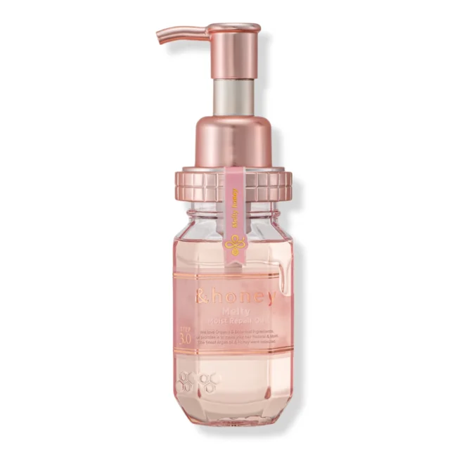 The &honey Melty Moist Repair Oil, Step 3.0, a small pink bottle with a rose-gold pump