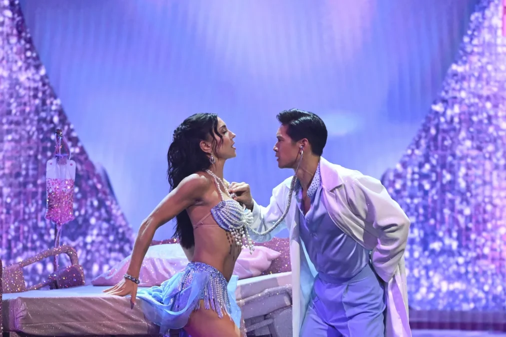 Harry Shum Jr. dances in hold with Jenna Johnson on the Dancing With the Stars season 35 premiere