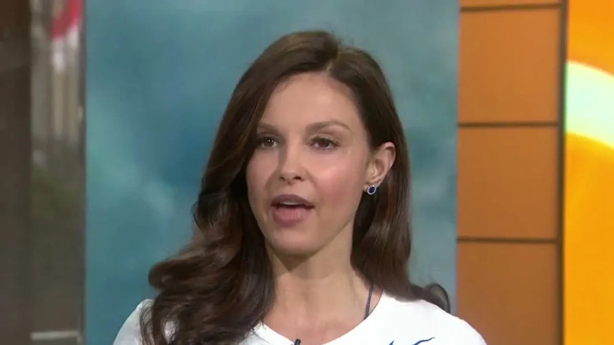 Ashley Judd in a white T-shirt talking in the TODAY studio